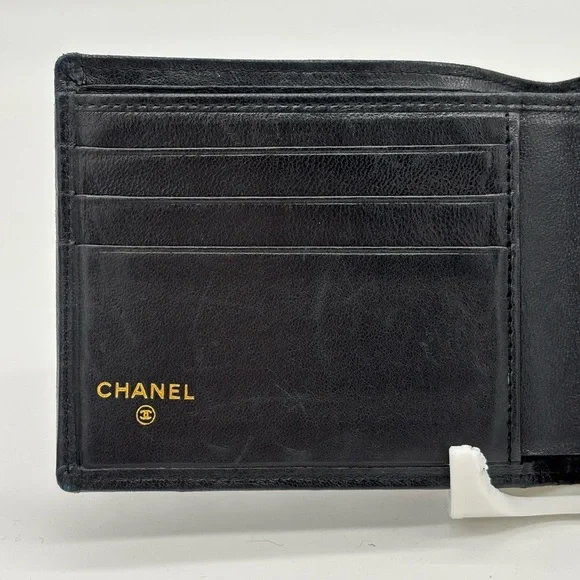 Chanel Authentic Black Leather Unisex Bifold Wallet